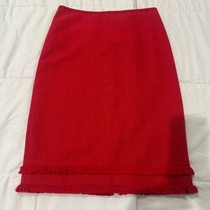 Ann Taylor Vibrant Red Pencil Skirt with Fringe